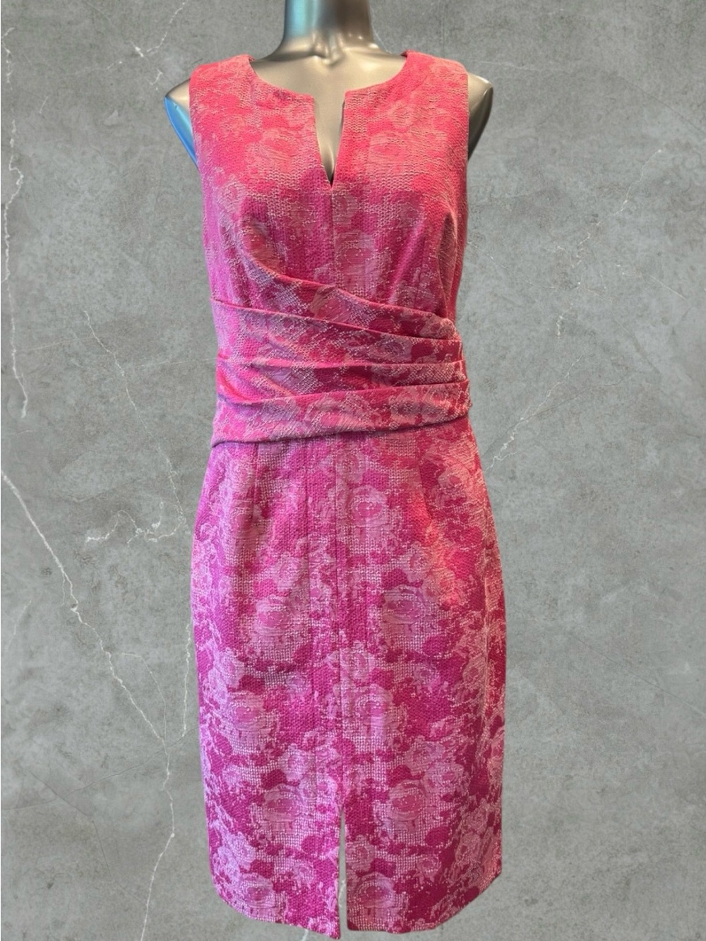 Adrianna Papell Hot Pink Textured Sleeveless Sheath Dress